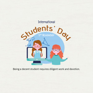 Illustration of students studying with a laptop and mathematical equations, celebrating International Students' Day.