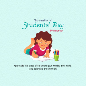 Illustration of a girl drawing with the text 'International Students' Day'