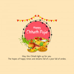 Chhath Puja illustration with traditional offerings and decorations