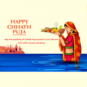 Illustration of a woman offering prayers during Chhath Puja