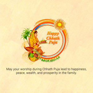 Illustration of a woman offering prayers during Chhath Puja with fruits and traditional items.