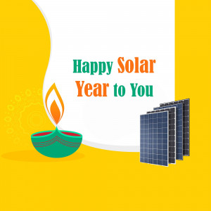 Illustration of a diya lamp and solar panels with the text 'Happy Solar Year to You'