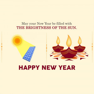 New Year greeting with sun and traditional oil lamps