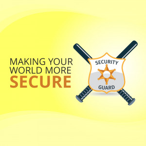 Illustration of crossed batons with a security guard badge, promoting security services.