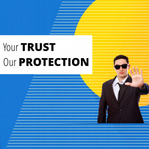 Man in suit gesturing stop with abstract background