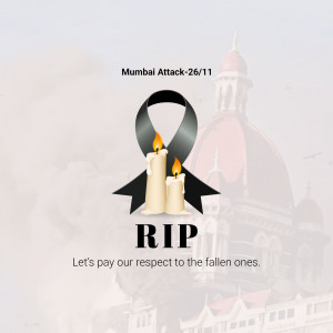 Memorial image for the victims of the 26/11 Mumbai attacks with candles and a black ribbon.