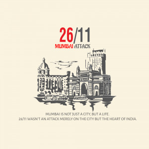Illustration depicting the Mumbai skyline with the text '26/11 Mumbai Attack'