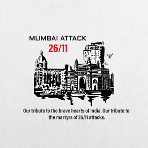 Illustration commemorating the 26/11 Mumbai attacks with the Taj Mahal Palace Hotel and Gateway of India.