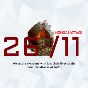 Image commemorating the 26/11 Mumbai attacks with the Taj Mahal Palace Hotel in the background.