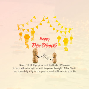 Dev Diwali celebration with lanterns and text