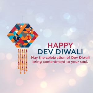 Colorful Dev Diwali lantern with festive greetings