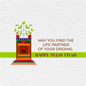 Illustration of a Tulsi plant in a decorated pot with text wishing for a life partner.