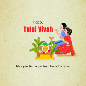 Illustration of Tulsi Vivah ceremony with Tulsi plant and a couple