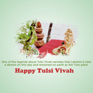 Tulsi Vivah celebration with Tulsi plant, idols, and traditional decorations