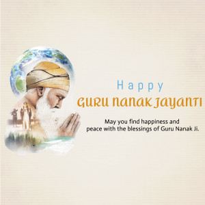 Guru Nanak Jayanti greeting with portrait and Earth illustration