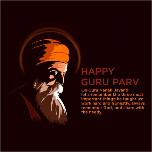 Illustration of Guru Nanak with text 'Happy Guru Parv'