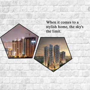 Image of a city skyline with buildings and a motivational quote on a brick wall background.