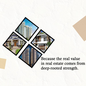 Collage of houses and buildings with text about real estate value