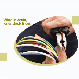 Close-up of pliers cutting electrical wires for safety inspection.