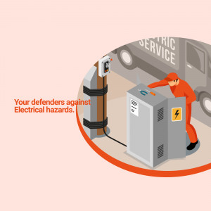 Illustration of an electrician working on electrical equipment with a service van in the background.