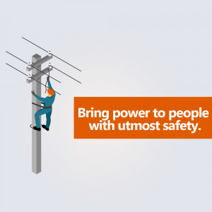 An illustration of a lineman working on a power pole, emphasizing safety.