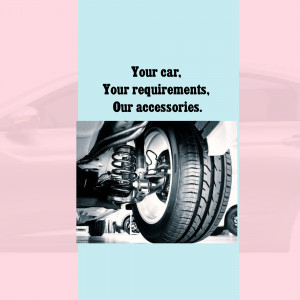 Image promoting car accessories with a focus on suspension and tires.