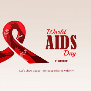 Red ribbon with text 'World AIDS Day' and supporting message