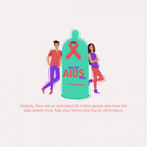 Illustration of people with a large red ribbon and a condom for World AIDS Day