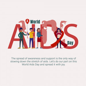 Illustration for World AIDS Day with people and a red ribbon.