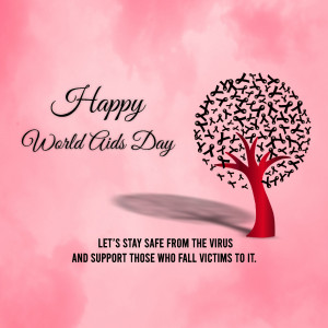 World AIDS Day awareness image with a tree made of red ribbons.