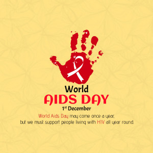Red handprint with a red ribbon for World AIDS Day