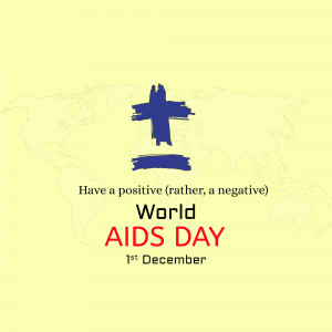 World AIDS Day poster with a blue ribbon and world map background