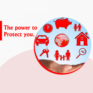 Hand holding a circle with insurance icons