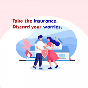 Illustration of a couple with a baby in front of their house, holding a shield, with a small fire in the background.