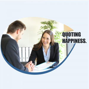 A woman smiling during a job interview with a man.