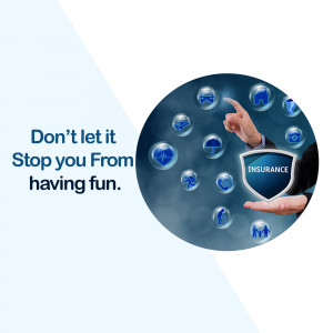 Hand holding insurance icons with text 'Don't let it stop you from having fun.'