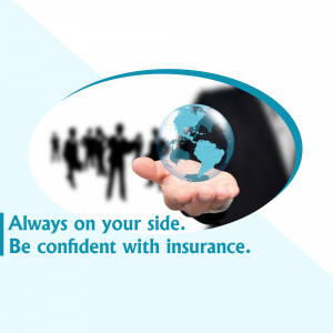 Hand holding a globe with silhouettes of people, representing insurance and global support.
