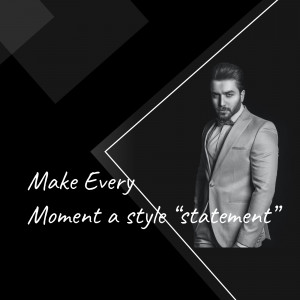 A handsome man in a grey suit with a bow tie, posing with a motivational quote.