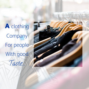 Close-up of clothes hanging on racks in a clothing store with text overlay.