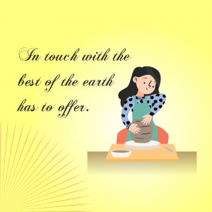 Illustration of a woman creating pottery, representing a connection to nature.