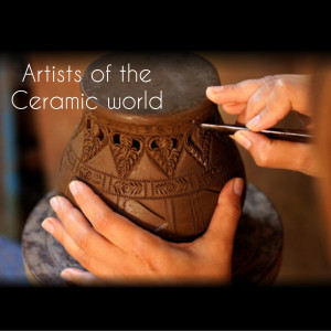 Close-up of hands sculpting a ceramic pot with intricate designs.