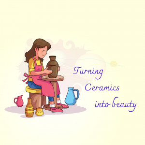 Illustration of a woman making pottery at a wheel