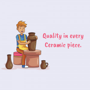 Cartoon illustration of a potter working on a ceramic piece.