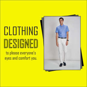 Man wearing stylish clothing with 'Clothing Designed' text overlay