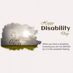Image depicting a wheelchair silhouetted against a bright sky with text celebrating Disability Day.