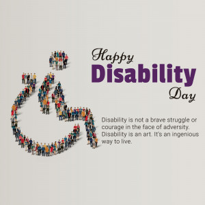 A group of people forming a wheelchair shape with the text 'Happy Disability Day'