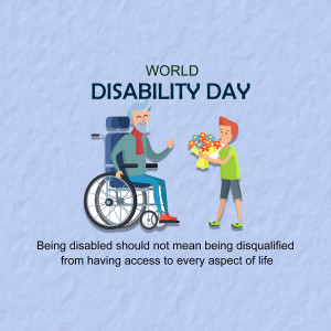 Illustration of a boy giving flowers to a man in a wheelchair for World Disability Day.