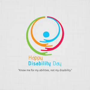 International Day of Persons with Disabilities logo with a silhouette of a person and the text 'Happy Disability Day'