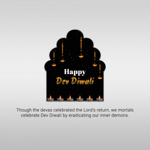 Dev Diwali greeting with lit lamps and a festive message.
