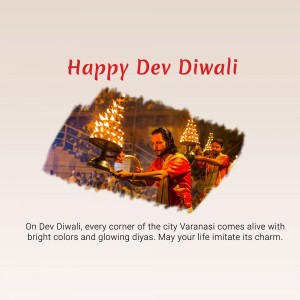 Dev Diwali celebration in Varanasi with a priest holding a diya
